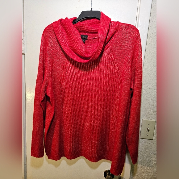 JCP Cherry Red w Gold Specks Cowl Neck Sweater 2X - Picture 2 of 10